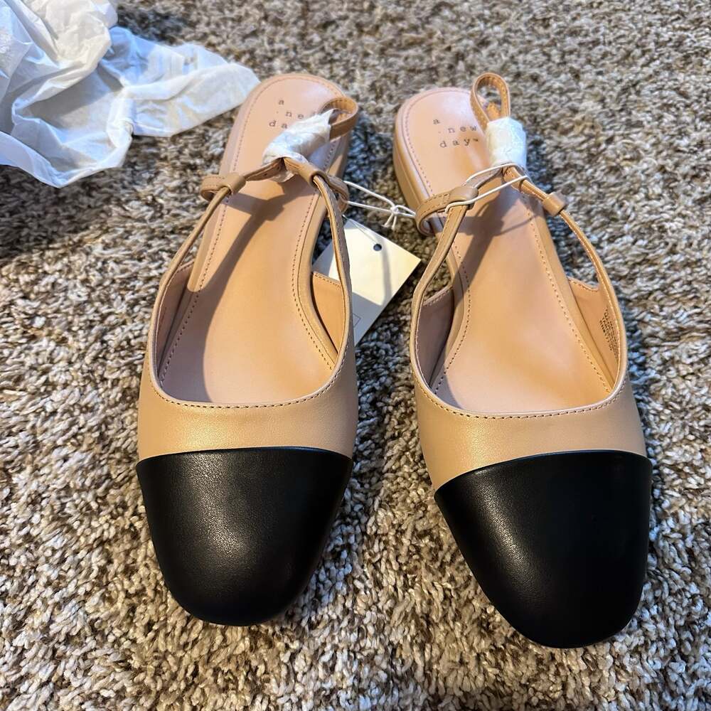 A New Day Maxine Slingback Flats Tan/Black Size 8